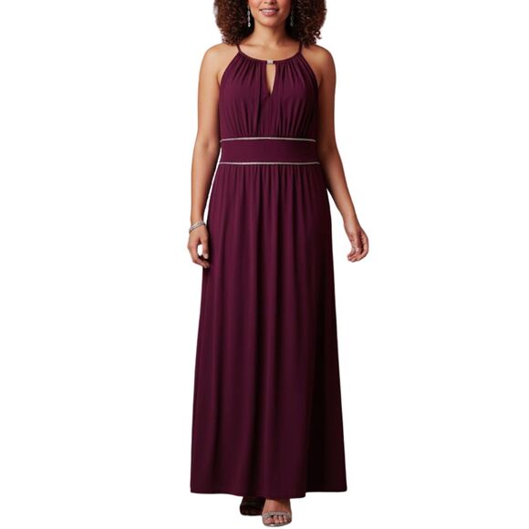 NWT OLEG CASSINI Wine Rhinestone Keyhole Sheath Gown 16 Formal - Picture 6 of 16